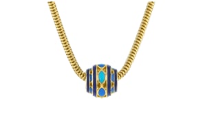 Tonal Blue Enamel Bead Charm in 18kt Gold Over Sterling