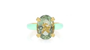 5.00 Carat Prasiolite Ring with Peridot and Pastel Green Enamel in 18kt Gold Over Sterling