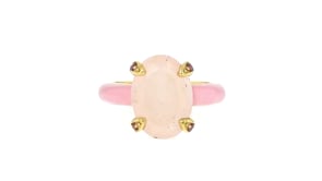 5.00 Carat Rose Quartz Ring with Rhodolite Garnet and Pastel Pink Enamel in 18kt Gold Over Sterling