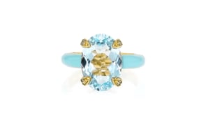 6.25 Carat Sky Blue Topaz Ring with Swiss Blue Topaz and Pastel Blue Enamel in 18kt Gold Over Sterling