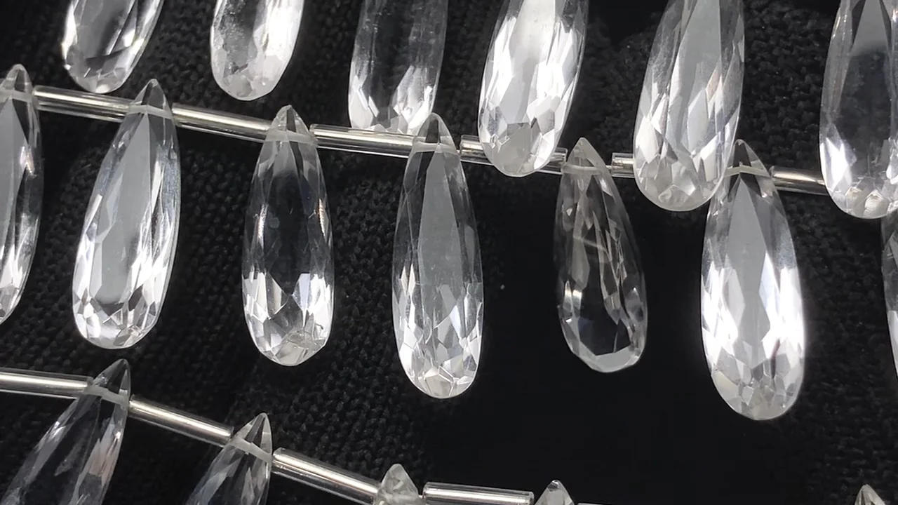ブラジル産クリスタル 縦長ペアシェイプ ファセットカット20×6mm 1連