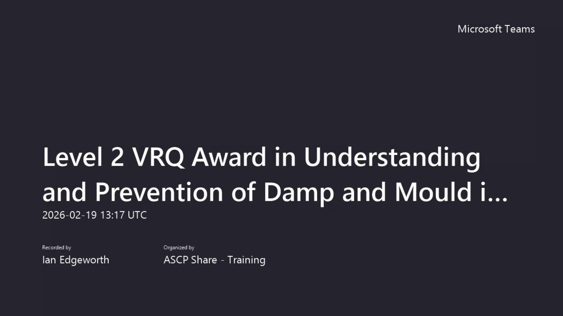 Level 2 VRQ Award in Understanding and Prevention of Damp and Mould in ...