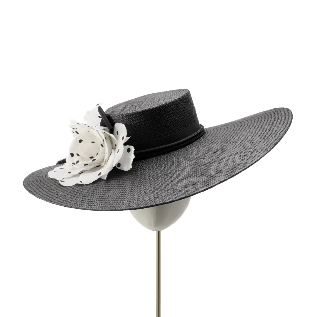 Joan Black and White Wide Brim Boater. Hats for Men & Women display picture 3