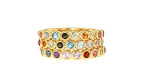 .83 ct. t.w. Multi-Gemstone Jewelry Set: Three Stackable Rings in 18kt Gold Over Sterling
