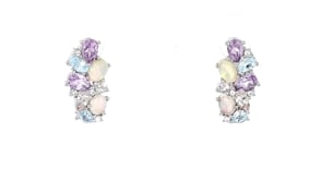 Opal and 3.30 ct. t.w. Pastel Multi-Gemstone Hoop Earrings in Sterling Silver