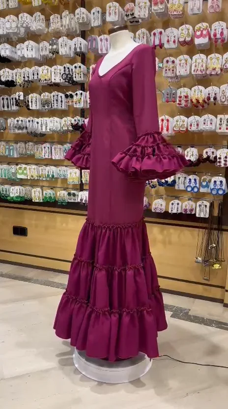 フラメンコ衣装 ドレス ダーク紅色 ピンク花柄 WhatsApp Video 2026-02 