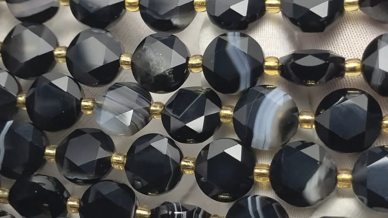 ストライプオニキス 六芒星コインカット10×10×5mm 1連｜天然石ビーズの
