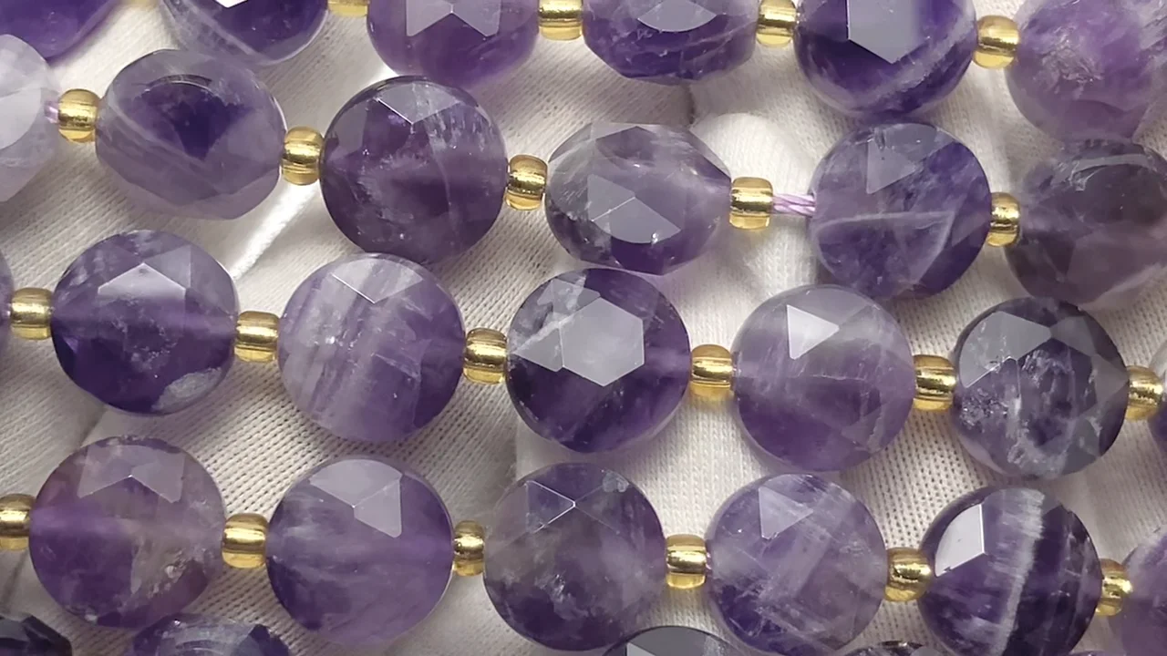 ストライプアメジスト 六芒星コインカット10×10×5mm 半連/1連｜天然石