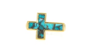 Turquoise Sideways Cross Ring in 18kt Gold Over Sterling