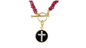.11 ct. t.w. Lab-Grown Diamond Cross Charm with Black Agate in 18kt Gold Over Sterling