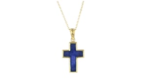 3.20 Carat Sapphire Cross Pendant Necklace in 18kt Gold Over Sterling