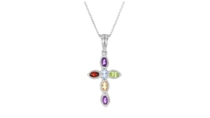 .60 ct. t.w. Multi-Gemstone Cross Pendant Necklace in Sterling Silver
