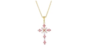 .29 ct. t.w. Pink Sapphire Cross Pendant Necklace with Diamonds in 18kt Gold Over Sterling