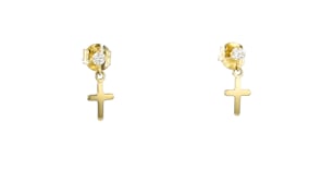 14kt Yellow Gold Cross Earrings with Lab-Grown Diamonds