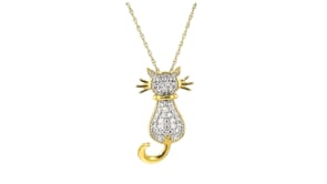 Diamond Cat Pendant Necklace in 18kt Gold Over Sterling