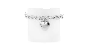 Italian Rhodium-Plated Heart Cable-Chain Bracelet
