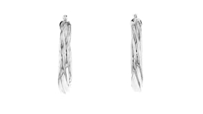 Italian Rhodium-Plated Twisted Hoop Earrings