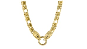 Italian 14kt Yellow Gold-Plated Double Lion Head Byzantine Necklace