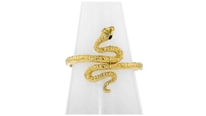 Italian 10kt Yellow Gold Snake Ring with Black Enamel