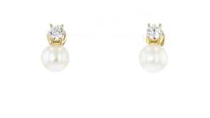 Italian 10.5-11mm Cultured Pearl and 1.50 ct. t.w. CZ Drop Earrings in 18kt Gold Over Sterling