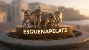 Esquenapelats a l'escultura de la rotonda de la Platja