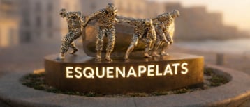 Esquenapelats a l'escultura de la rotonda de la Platja