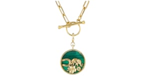 Malachite Good Luck Charm in 18kt Gold Over Sterling with Single Peridot
