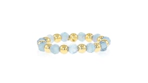 Aquamarine Bead Stretch Ring with 14kt Yellow Gold