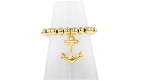 3mm 14kt Yellow Gold Bead Stretch Ring with Anchor Charm