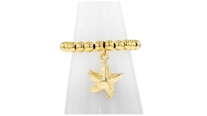 3mm 14kt Yellow Gold Bead Stretch Ring with Starfish Charm