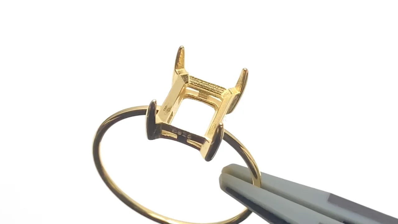 Silver925 リング空枠(爪留め)レクタングルファセットカット8×6mm
