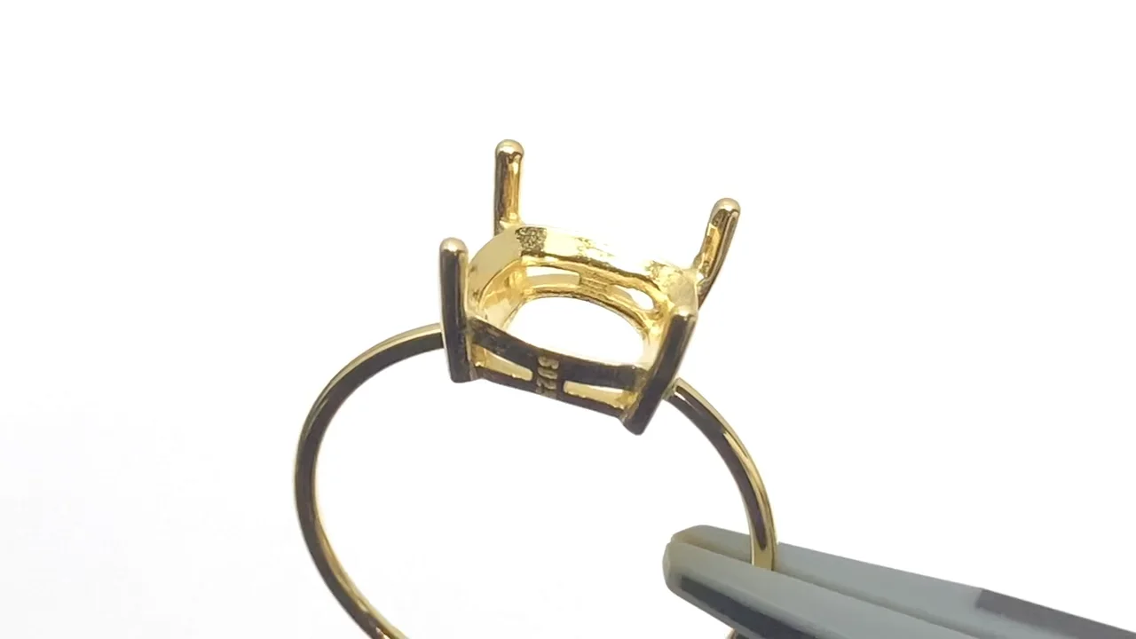 Silver925 リング空枠(爪留め)スクエアファセットカット8mm 18KGP 1個