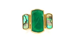 4.10 Carat Emerald Ring with Abalone Shell in 18kt Gold Over Sterling