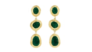 17.90 ct. t.w. Emerald Station Drop Earrings in 18kt Gold Over Sterling