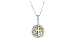 Sterling Silver and 18kt Gold Over Sterling Cross Disc Charm