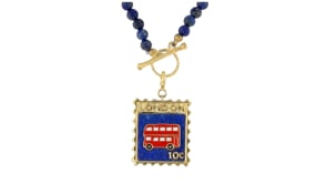 Lapis and Multicolored Enamel London Double-Decker Stamp Charm in 18kt Gold Over Sterling