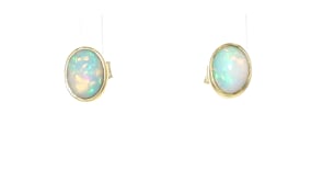 Bezel-Set Opal Stud Earrings in 18kt Gold Over Sterling