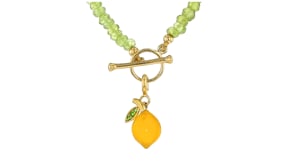 Yellow Chalcedony Lemon Charm with Chrome Diopsides in 18kt Gold Over Sterling