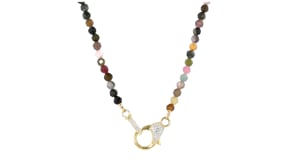 40.00 ct. t.w. Multicolored Tourmaline Bead and .10 ct. t.w. Diamond Charm-Compatible Lobster Clasp Necklace in 18kt Gold Over S