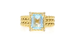 3.00 Carat Sky Blue Topaz Three-Row Ring with White Topaz in 18kt Gold Over Sterling