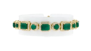 17.60 ct. t.w. Emerald Bracelet with 3.10 ct. t.w. White Zircons in 18kt Gold Over Sterling