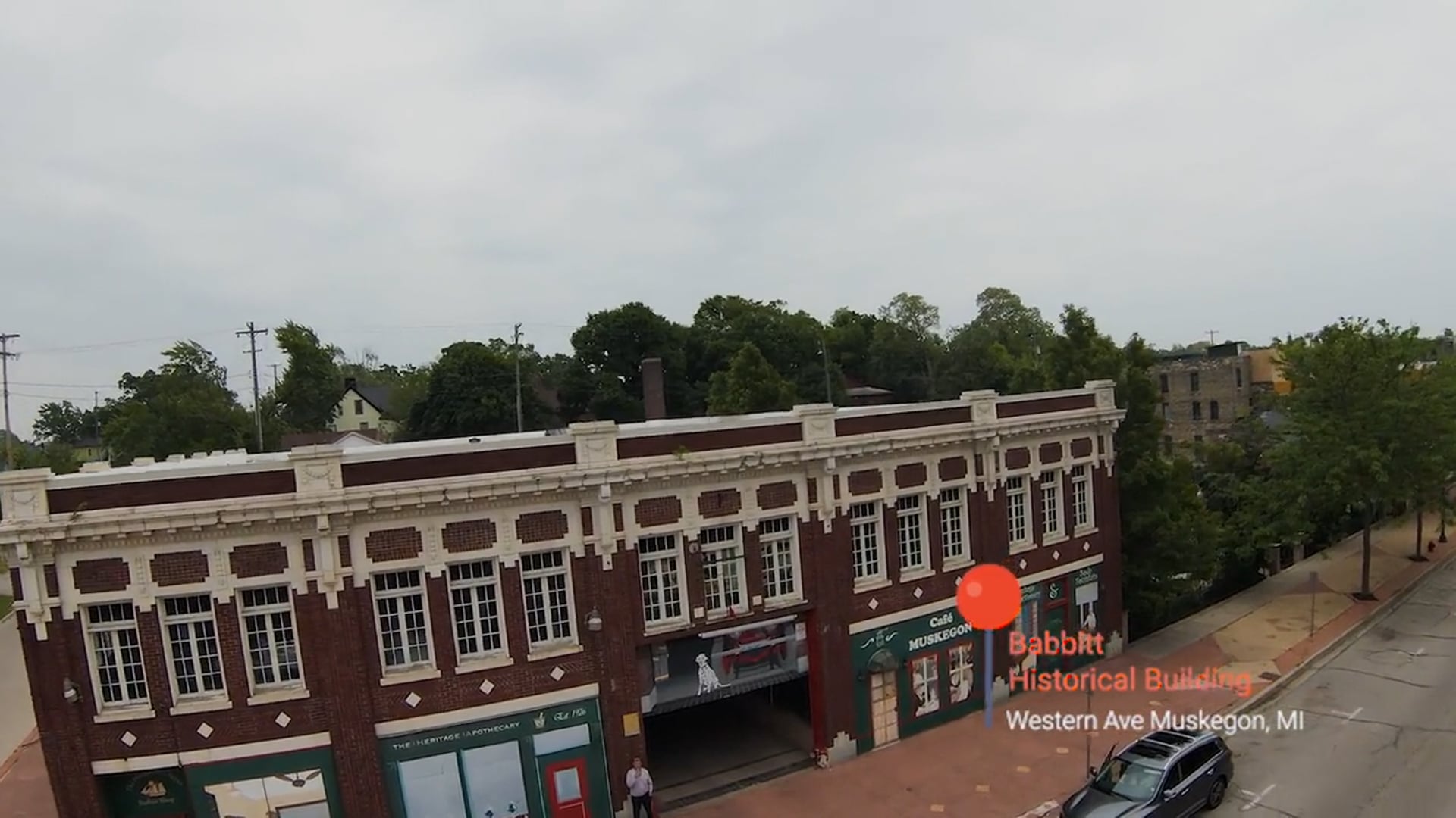 Drone Tour of the Babbitt Historical Building Downtown Muskegon