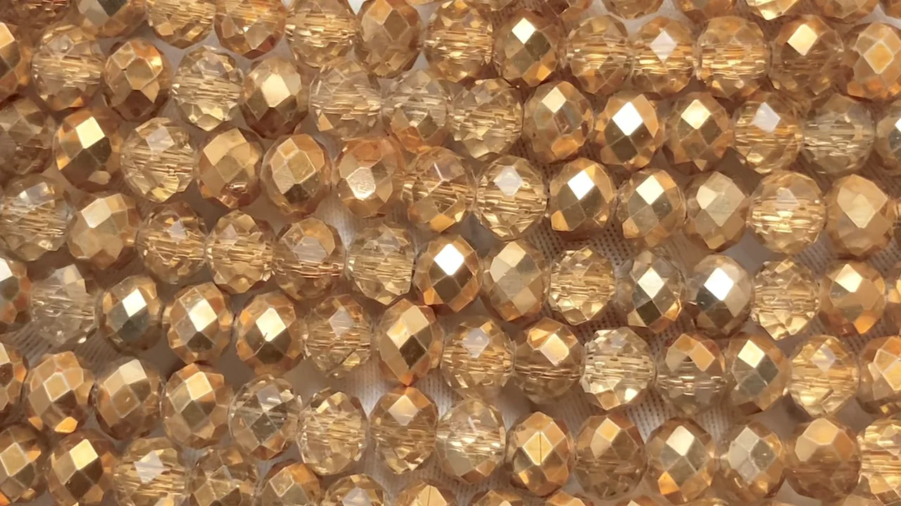 ガラスビーズ ボタンカット6×6×4mm ゴールド ハーフコーティング 1連 