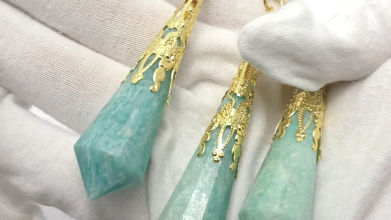アマゾナイト ペンデュラム72×16×16mm チェーン付き ゴールドカラー 1
