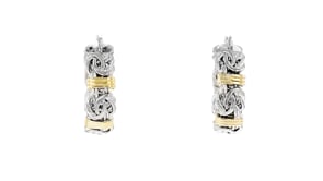 Sterling Silver and 18kt Gold Over Sterling Byzantine Bar Station Hoop Earrings