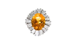 C. 2020 Vintage 5.25 Carat Citrine and 2.50 ct. t.w. Diamond Ballerina Ring in 18kt White Gold