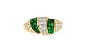 C. 1990 Vintage .85 ct. t.w. Diamond and .55 ct. t.w. Tsavorite Ring in 18kt Yellow Gold