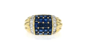 C. 1990 Vintage 3.82 ct. t.w. Sapphire Ring with .75 ct. t.w. Diamonds in 18kt Yellow Gold