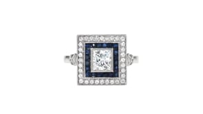 C. 2020 Vintage .93 ct. t.w. Diamond and .59 ct. t.w. Sapphire Square Ring in Platinum