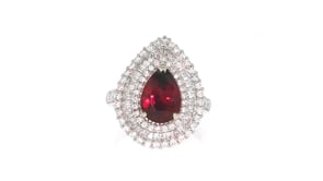 C. 1990 Vintage 3.10 Carat Garnet and 1.32 ct. t.w. Diamond Ring in 18kt White Gold